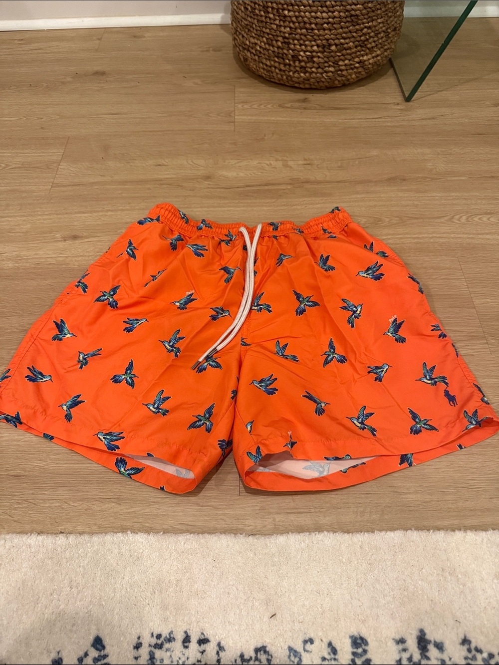 Polo by Ralph Lauren Orange Swim Hybrids with Blue Bird Print